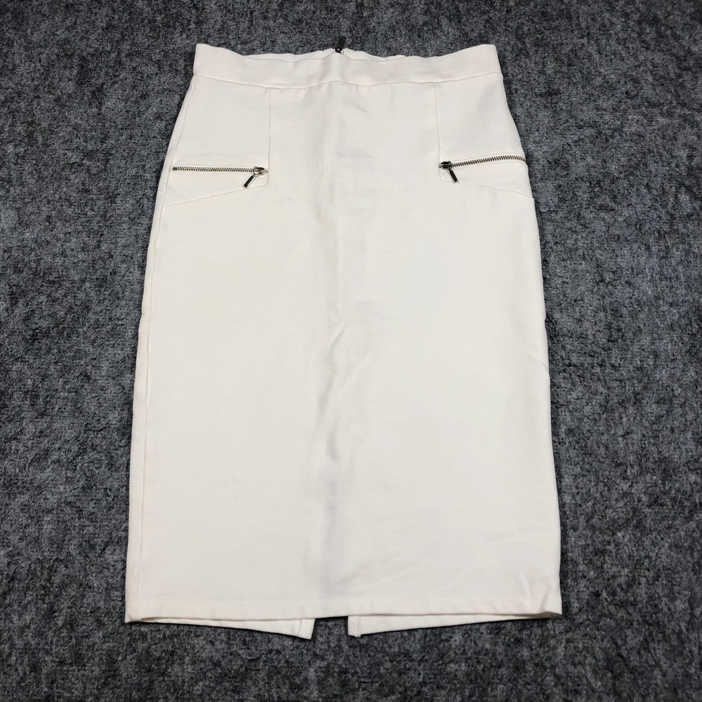Haute Monde Skirt Womens Medium White Pencil Knee Length Stretch Zip Pockets
